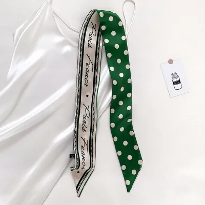 Women Fashion Simple Polka Dot Print Long Small Silk Ribbon Scarf