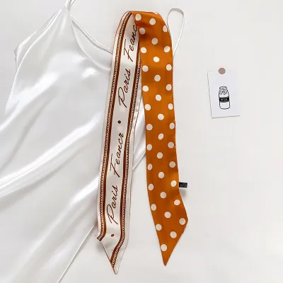 Women Fashion Simple Polka Dot Print Long Small Silk Ribbon Scarf