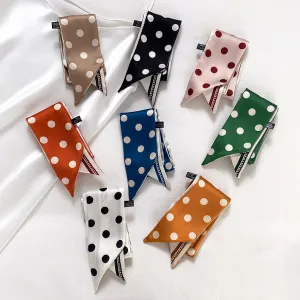 Women Fashion Simple Polka Dot Print Long Small Silk Ribbon Scarf
