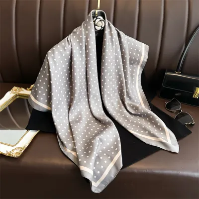 Women Fashion Casual Polka Dot Print 90cm Square Silk Scarf