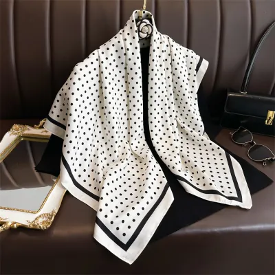 Women Fashion Casual Polka Dot Print 90cm Square Silk Scarf