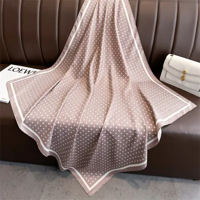 Women Fashion Casual Polka Dot Print 90cm Square Silk Scarf