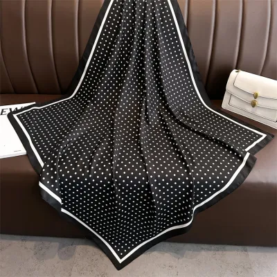 Women Fashion Casual Polka Dot Print 90cm Square Silk Scarf