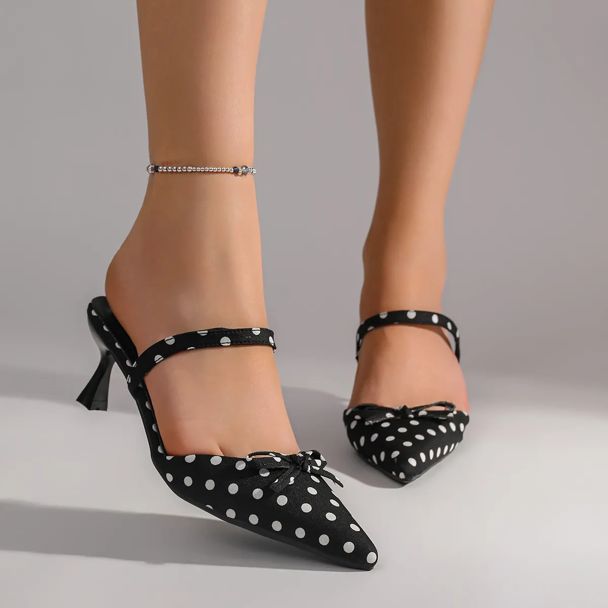 Women Fashion Sexy Polka Dot Print Pointed-Toe High Heel Shoes