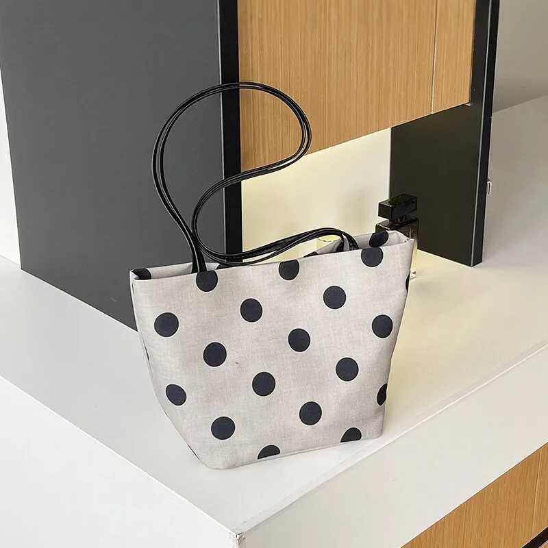 Women Fashion Casual Polka Dot Print Canvas Shoulder Bag
