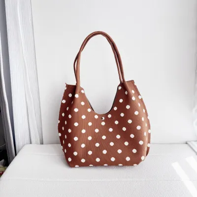 Women Fashion Casual Polka Dot Print Large Capacity Shoulder Bag