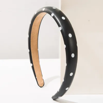 Women Fashion Polka Dot Print Pu Leather Headband