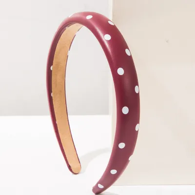 Women Fashion Polka Dot Print Pu Leather Headband