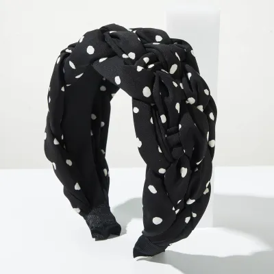 Women Fashion Simple Polka Dot Print Hand-Woven Wide-Brimmed Headband
