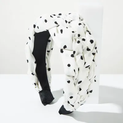 Women Fashion Simple Polka Dot Print Hand-Woven Wide-Brimmed Headband