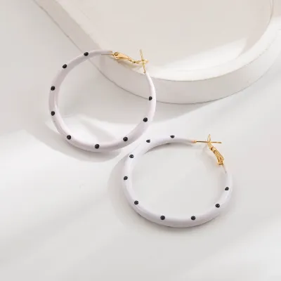Women Fashion Polka Dot Print Oil Dropping Wave Dot Earrings