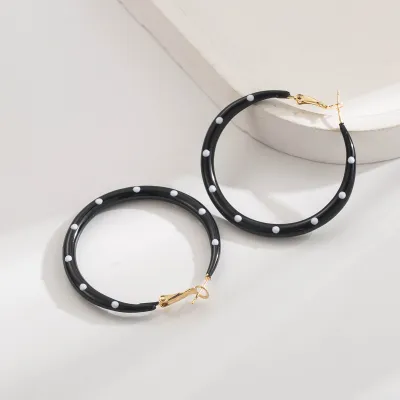 Women Fashion Polka Dot Print Oil Dropping Wave Dot Earrings