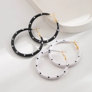 Women Fashion Polka Dot Print Oil Dropping Wave Dot Earrings