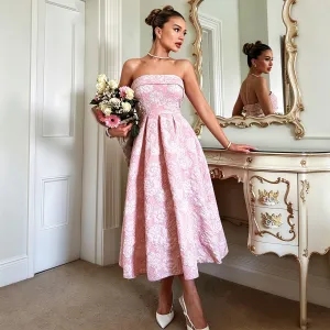 Women'S Fashion Elegant Woven Jacquard Tube Top A-Line Dress