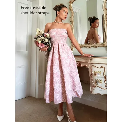 Women'S Fashion Elegant Woven Jacquard Tube Top A-Line Dress