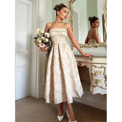 Women'S Fashion Elegant Woven Jacquard Tube Top A-Line Dress
