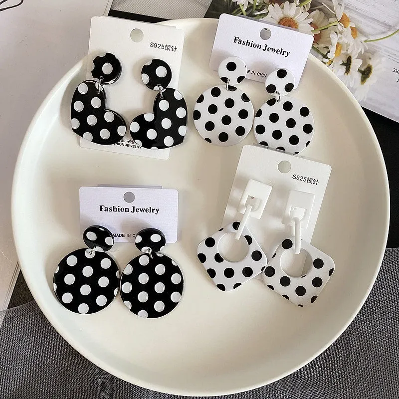 Women Fashion Polka Dot Print Earrings