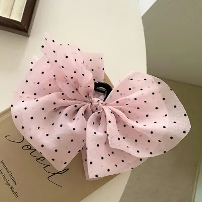 Women Fashion Polka Dot Print Irregular Big Bow Grab Clip