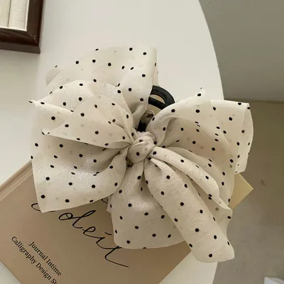 Women Fashion Polka Dot Print Irregular Big Bow Grab Clip