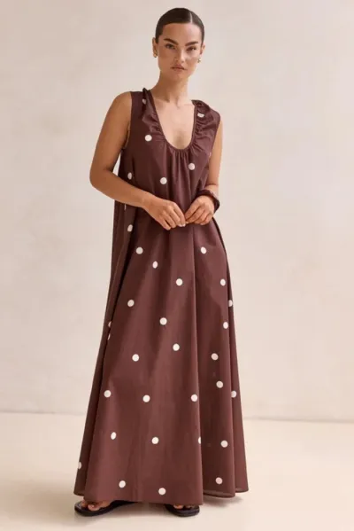 Women Fashion Casual Summer Polka Dot Print U-Neck Sleeveless Large Swing Loose Dress
