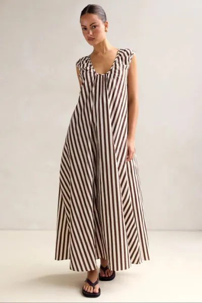 Women Fashion Casual Summer Polka Dot Print U-Neck Sleeveless Large Swing Loose Dress