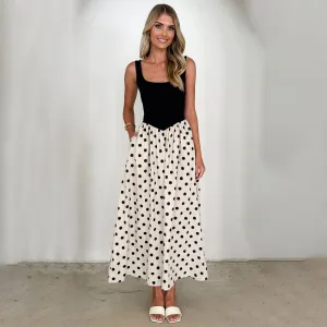 Women Fashion Casual Spring And Summer Polka Dot Print U-Neck Sleeveless Large Swing A-Line Dress