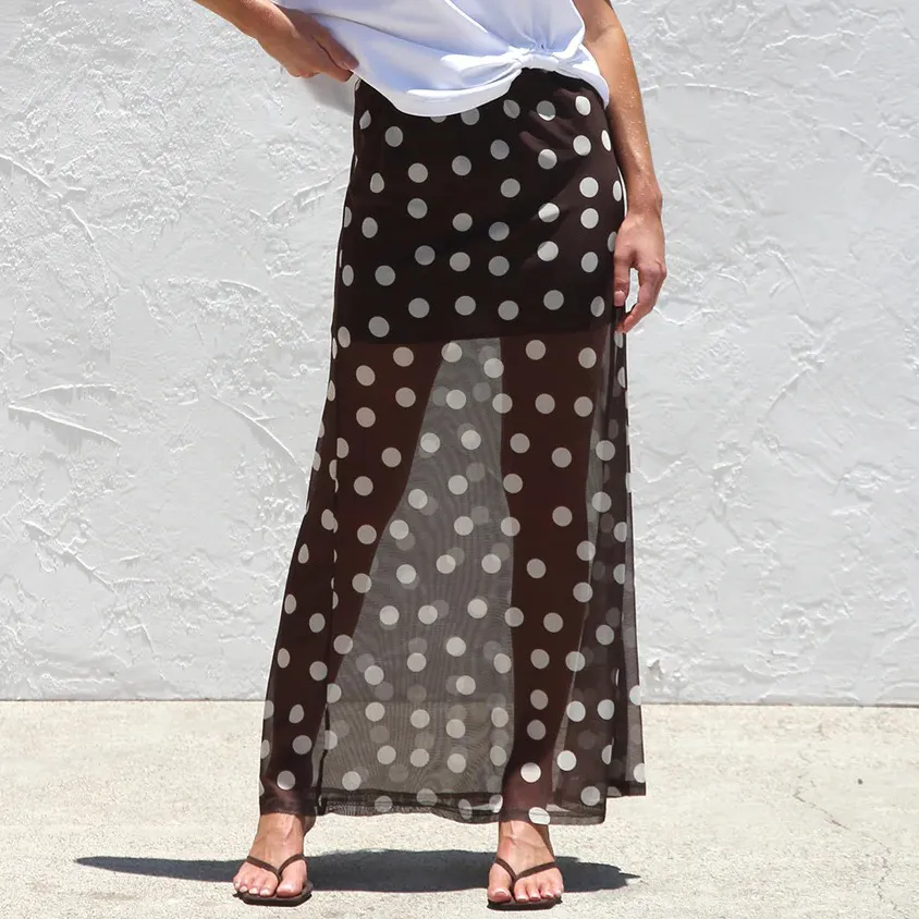Women Fashion Casual Summer Polka Dot Print Mesh Skirt