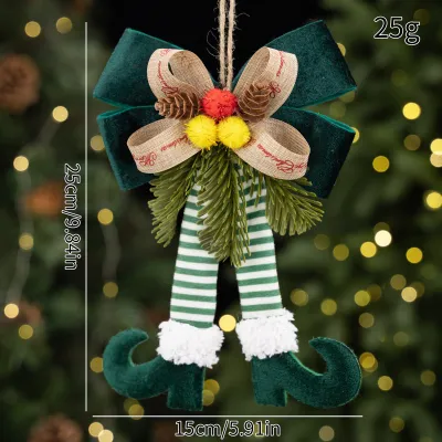 Christmas Red Green Elf Leg Bow Charm Striped Pants Curved Christmas Tree Pendant Decoration