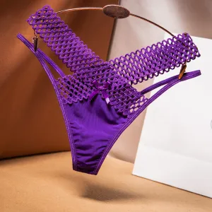 Women Fashion Sexy Solid Color Perspective Cross Hollow Ice Silk Thong
