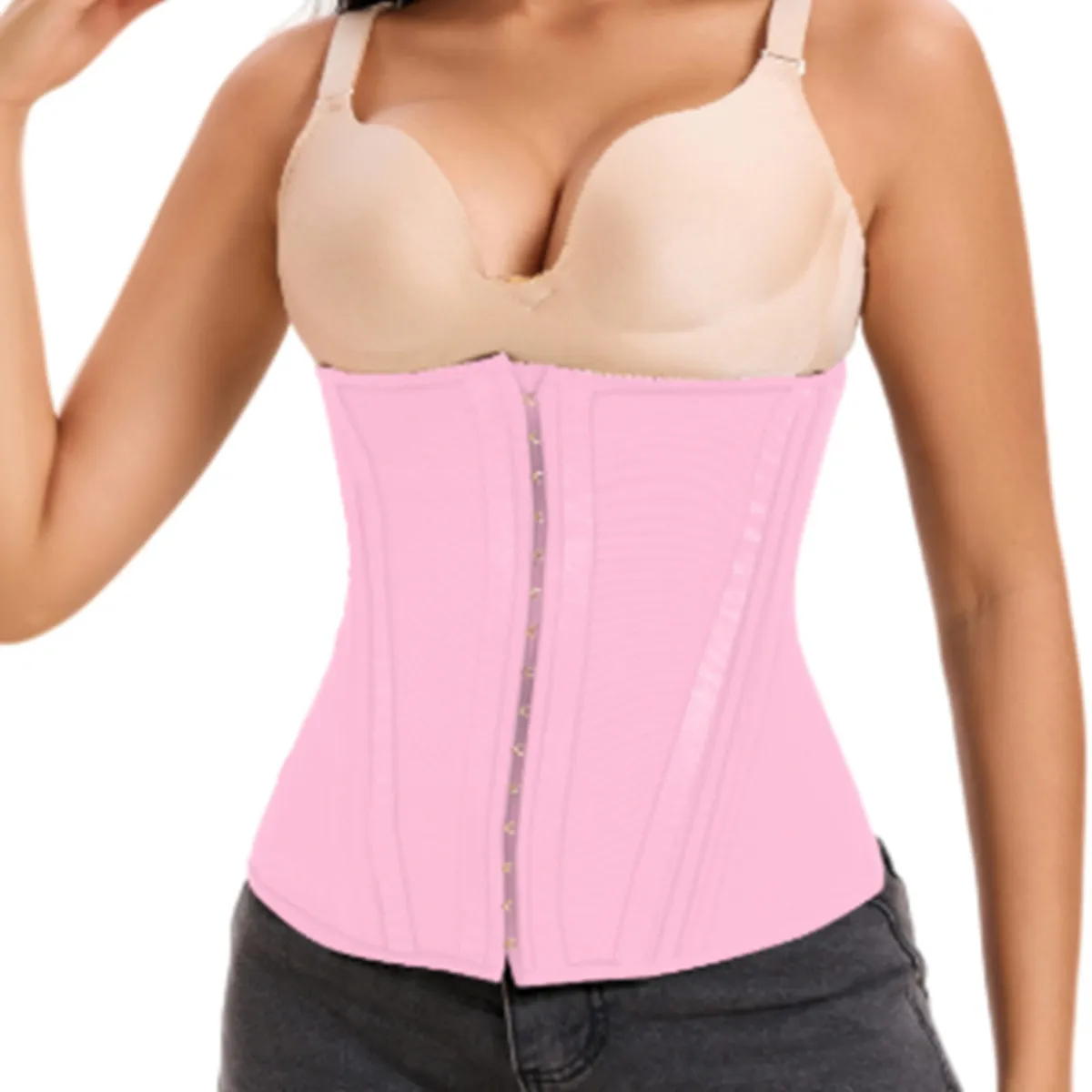 Women Fashion Solid Color Mesh 15 Bone Belly Four-Breasted Double Reinforced Shapewear
