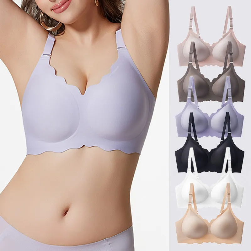 Women Fashion Sexy Solid Color Traceless Push-Up Anti-Sagging Non-Rimless Bra