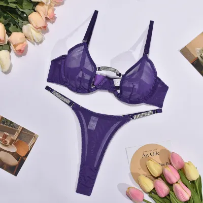 Women Fashion Solid Color Mesh Perspective Sexy Lingerie Set