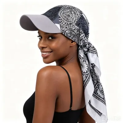 Women Fashion Printed Square Scarf Lace-Up Sunshade Sun Protection Cap
