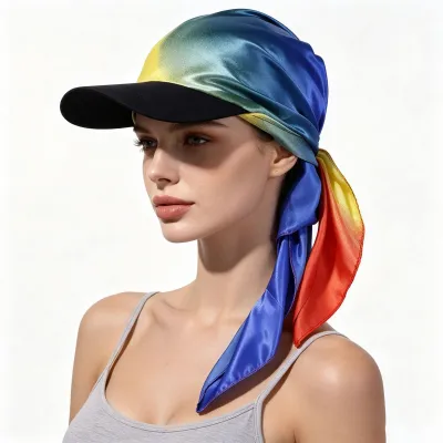 Women Fashion Printed Square Scarf Lace-Up Sunshade Sun Protection Cap