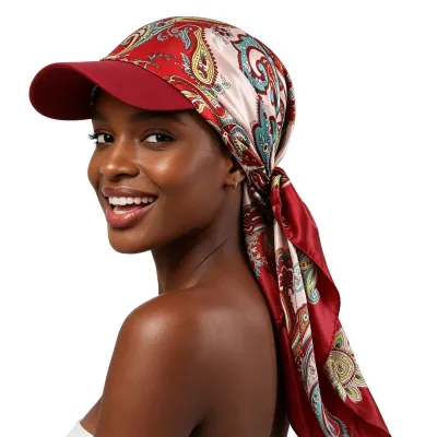 Women Fashion Printed Square Scarf Lace-Up Sunshade Sun Protection Cap