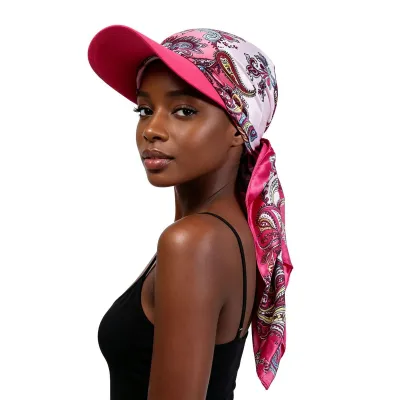 Women Fashion Printed Square Scarf Lace-Up Sunshade Sun Protection Cap