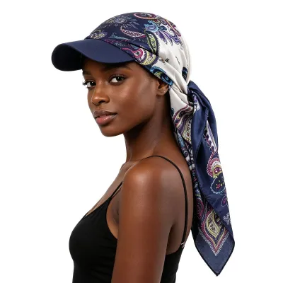 Women Fashion Printed Square Scarf Lace-Up Sunshade Sun Protection Cap