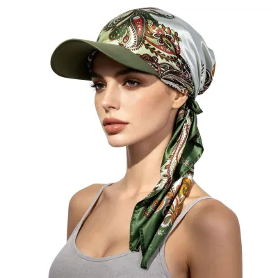 Women Fashion Printed Square Scarf Lace-Up Sunshade Sun Protection Cap