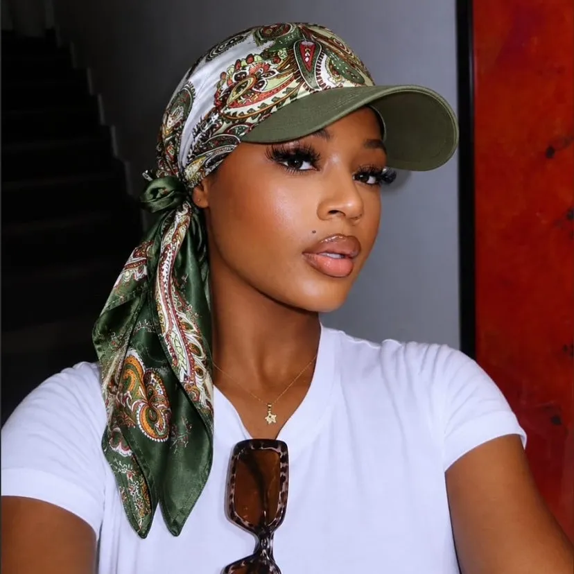 Women Fashion Printed Square Scarf Lace-Up Sunshade Sun Protection Cap
