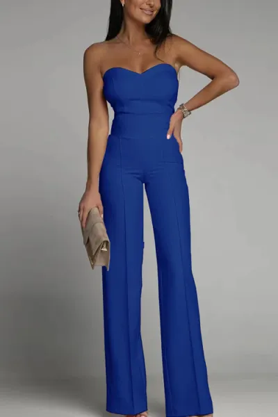 Women Fashion Sexy Spring And Summer Solid Color Tube Top Slim Straight Jumpsuits