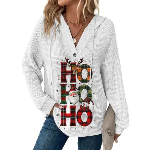 Christmas Women'S Fashion Casual Printed Waffley Long Sleeve Hoodies