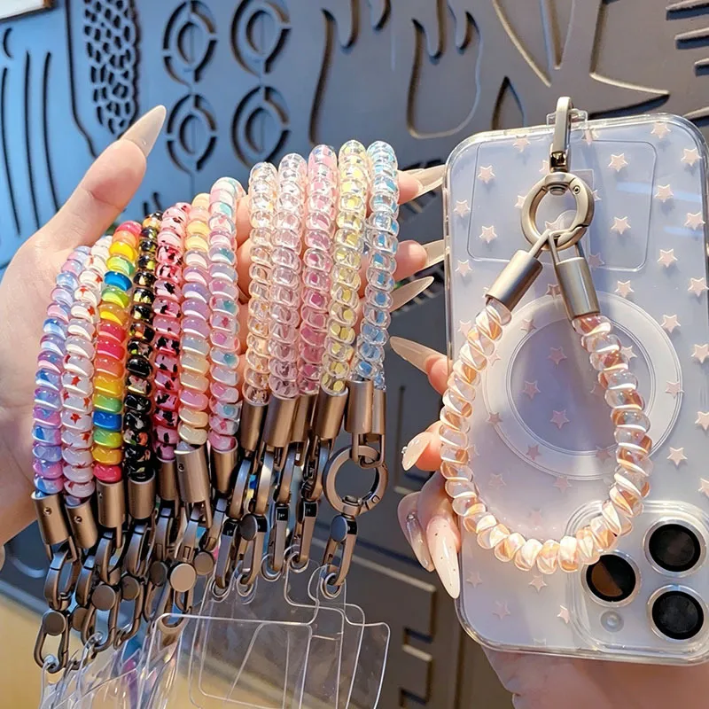 Women Fashion Telephone Line Chain Tpu Wrist Anti-Lost Keychain