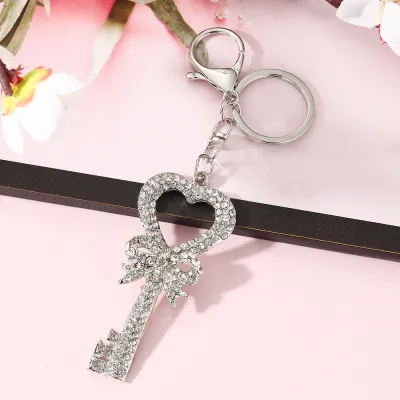 Women Fashion Rhinestone Bow Pendant Metal Keychain