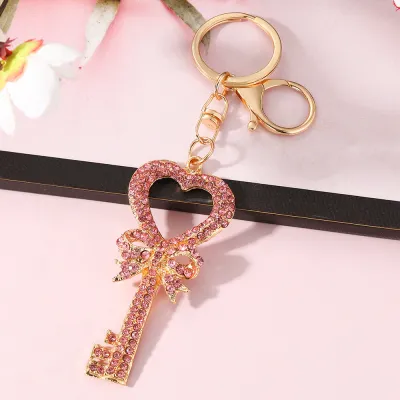 Women Fashion Rhinestone Bow Pendant Metal Keychain