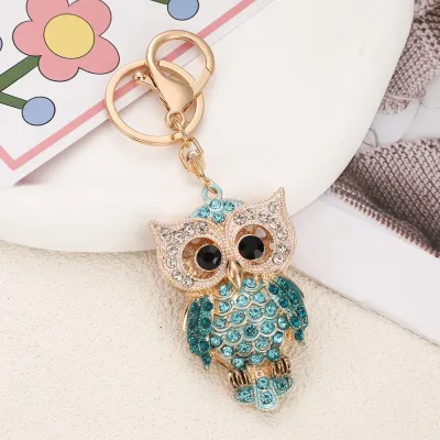 Women Fashion Cute Rhinestone Cartoon Owl Metal Keychain