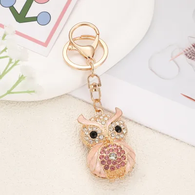 Women Fashion Cartoon Rhinestone Owl Metal Keychain