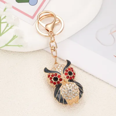 Women Fashion Cartoon Rhinestone Owl Metal Keychain