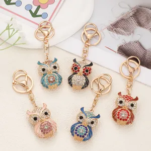 Women Fashion Cartoon Rhinestone Owl Metal Keychain