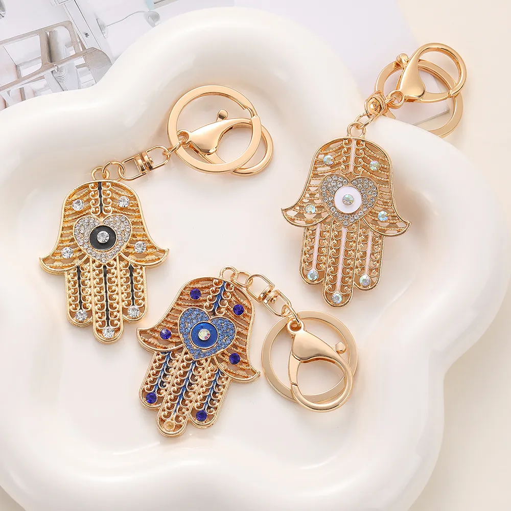 Women Fashion Creative Hip-Hop Style Alloy Rhinestone Palm Eye Keychain Pendant