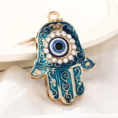 Women Fashion Palm Devil Eye Rhinestone Alloy Keychain Pendant